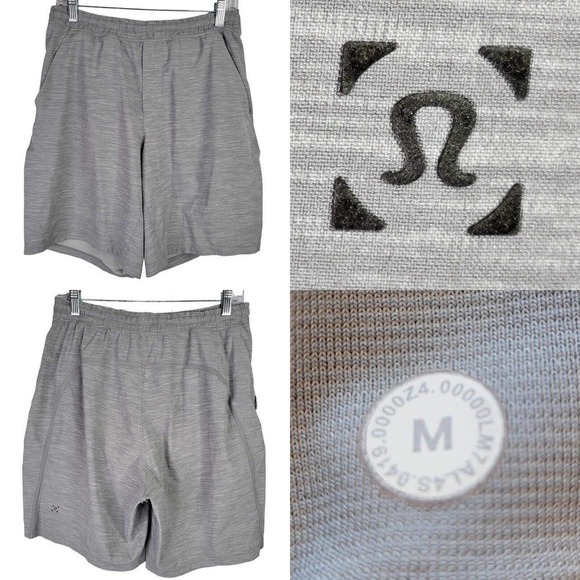 Lululemon Men’s Short Size M Grey Running Training Pockets Drawstring Lined - Picture 1 of 13